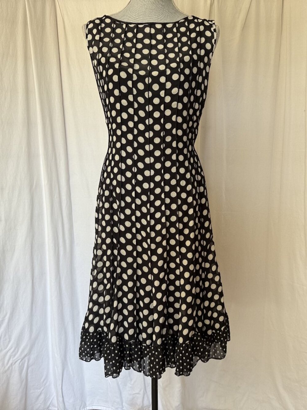 Fun and elegant B W polka dots layered Sleeveless Fit & Flare Dress size L